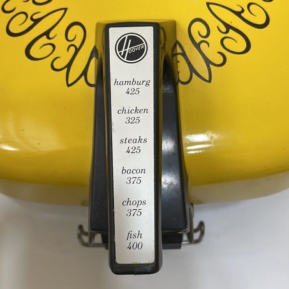 VINTAGE‎ 70s HOOVER STAINLESS STEEL YELLOW FRY PAN WITH BROILER LID - Picture 2 of 16